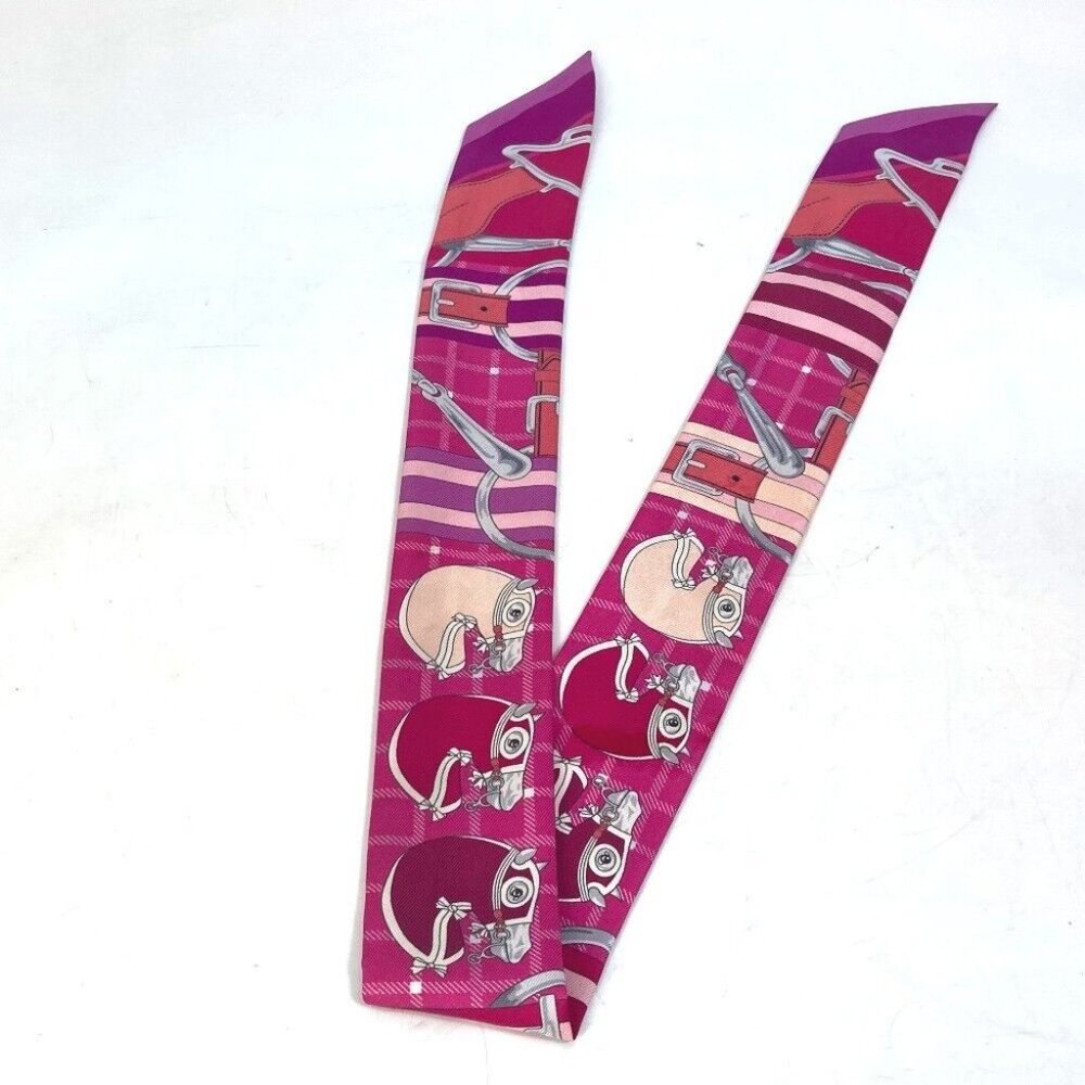 HERMES Shuval horse TATERSALE Twilly Twilly Scarf silk pink - Picture 2 of 7